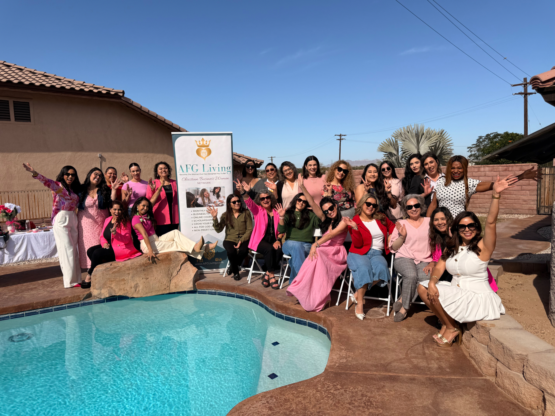 AFG Living Christian Business Women gathering by the pool